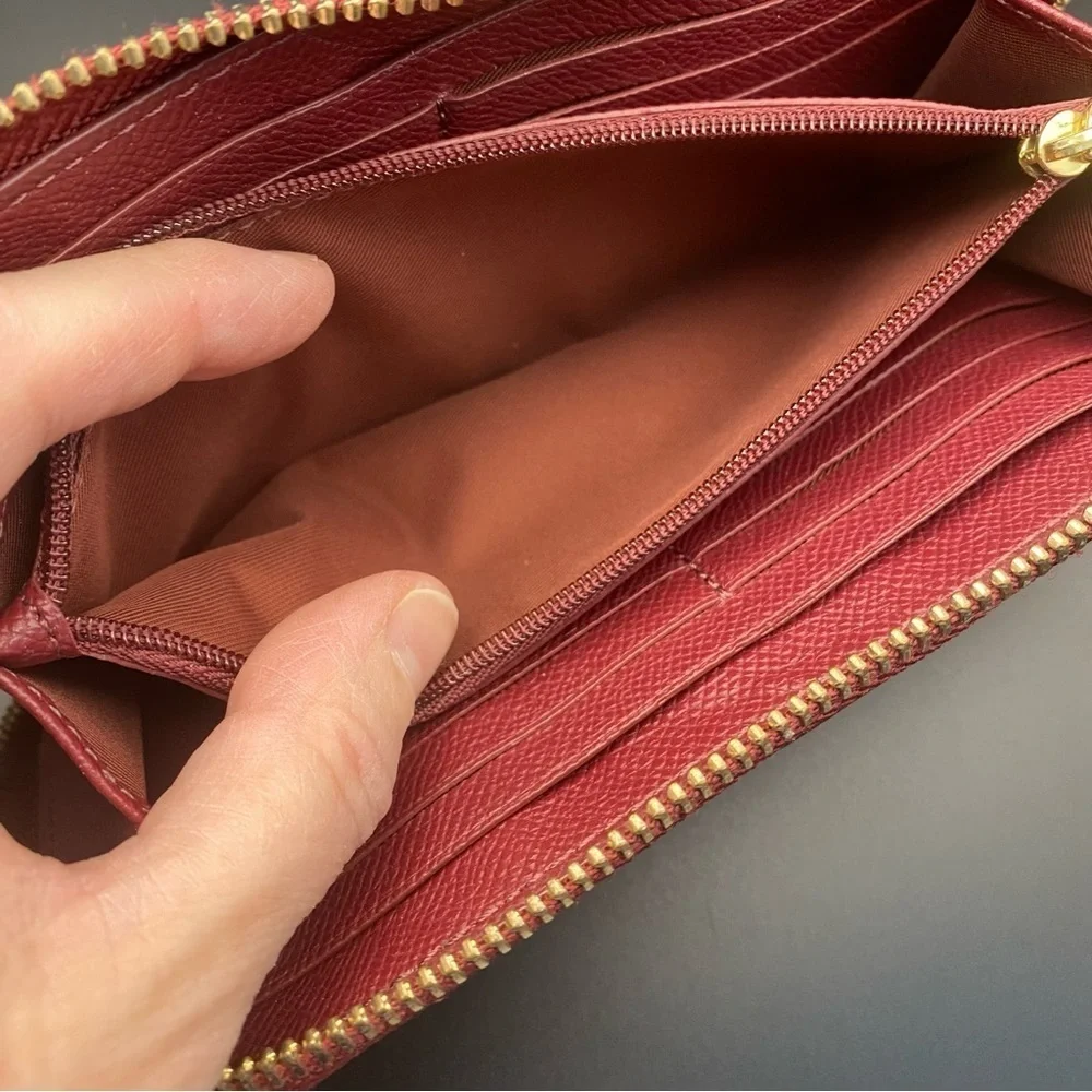 Coach Pebble Leather Accordion Zip around Wallet